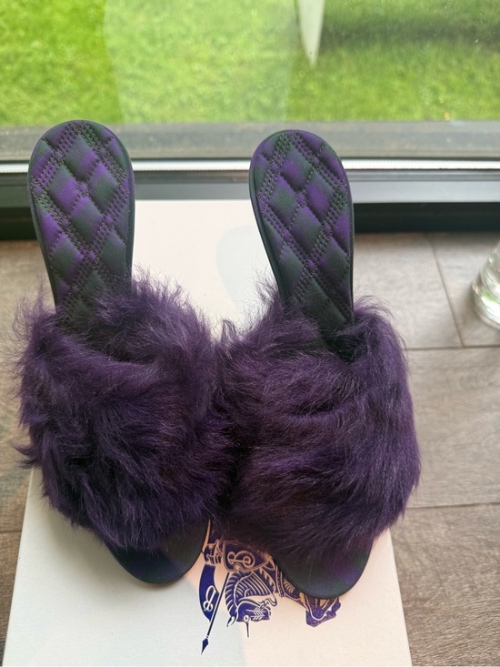Burberry Shoes - Burberry Purple Faux Fur Slide Mules
